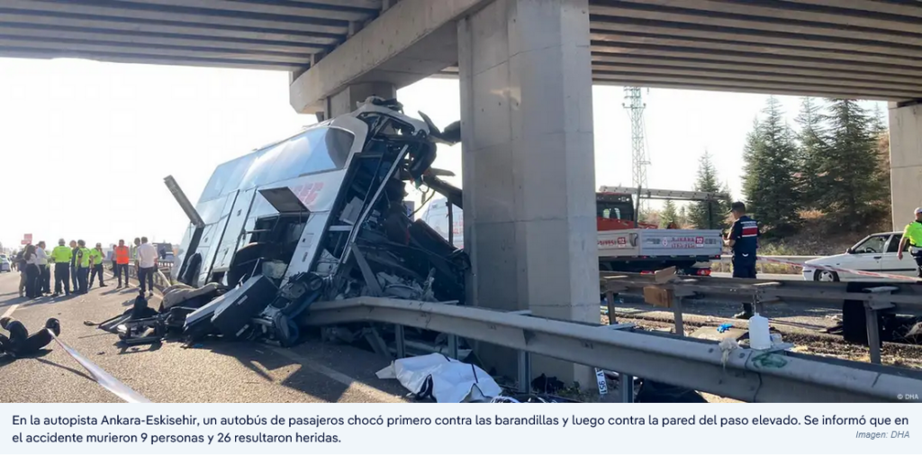 Accidente de autobús deja 9 muertos y 26 heridos en Turquía