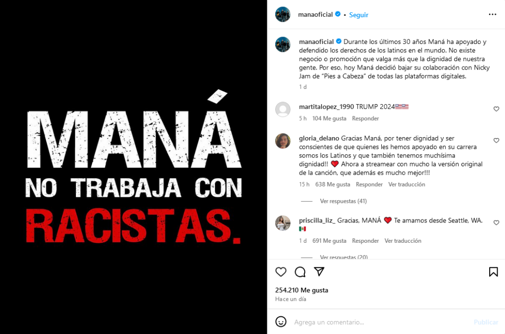 Maná retira su colaboración con Nicky Jam: “No trabajamos con racistas”